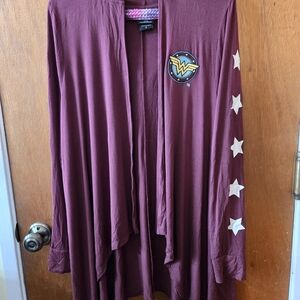 DC Maroon Open-Front Sweater with Star Accents